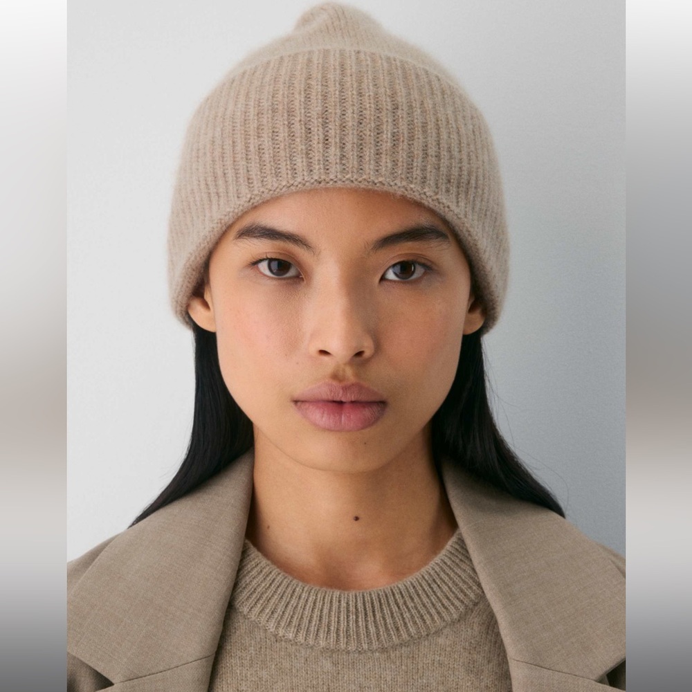 Babaton Tan Ribbed Knit Beanie